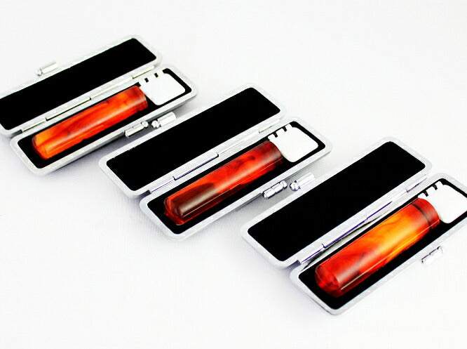 琥珀樹脂 高級もみ皮印鑑ケース(黒別珍)付 3本セット 【12.0/13.5/15.0mm】