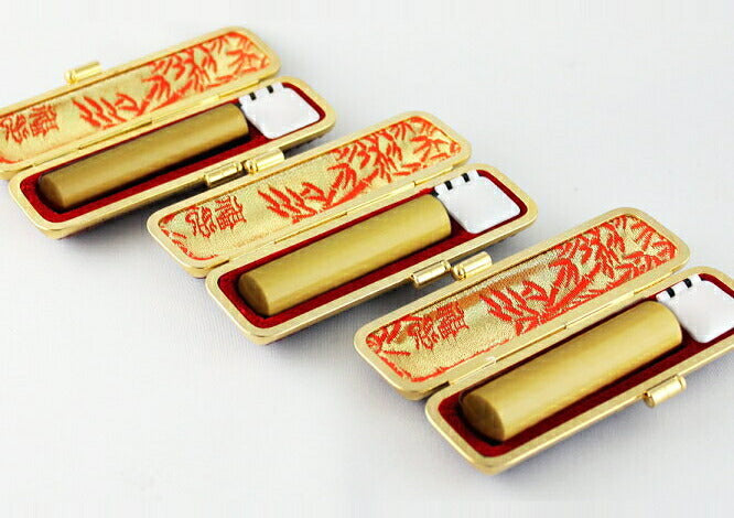 上柘 本トカゲ革印鑑ケース(金枠)付 3本セット 【13.5/13.5/13.5mm】