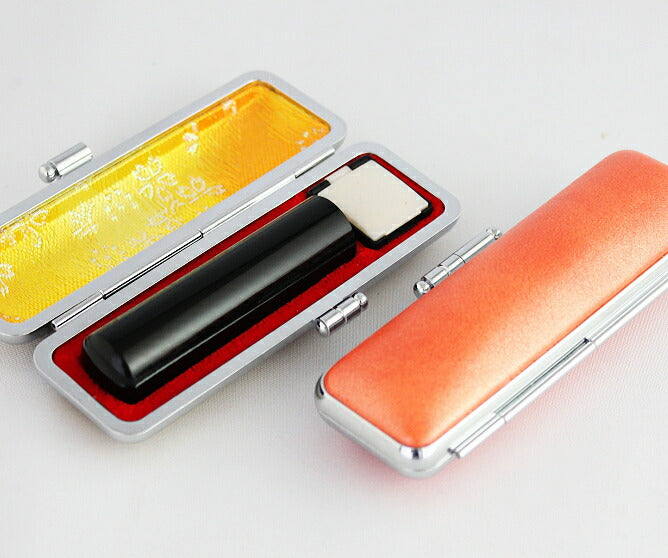 黒水牛 パステルカラー印鑑ケース(オレンジ)付 【13.5mm】