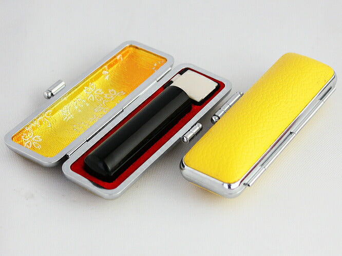 黒水牛 カラーもみ印鑑ケース(イエロー)付 【15.0mm】