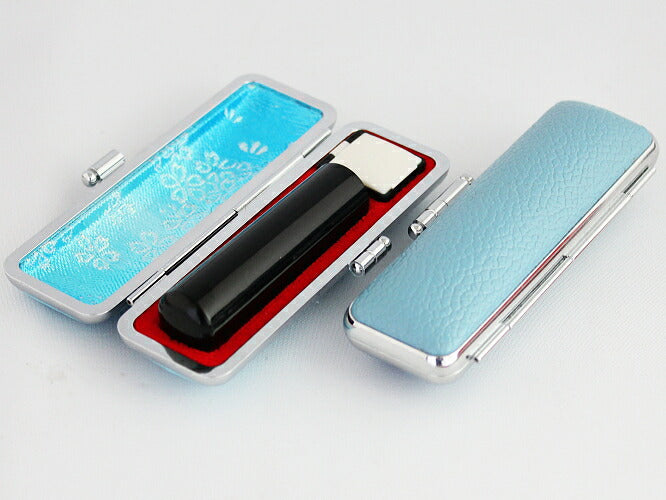 黒水牛 パステルカラーもみ印鑑ケース(水色)付 【15.0mm】