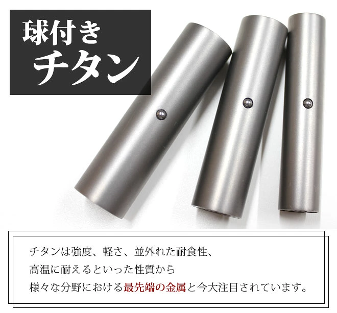 シルバーブラストチタン ブラックもみ革印鑑ケース付 【10.5~15mm】 ステンレス球 or スワロ付