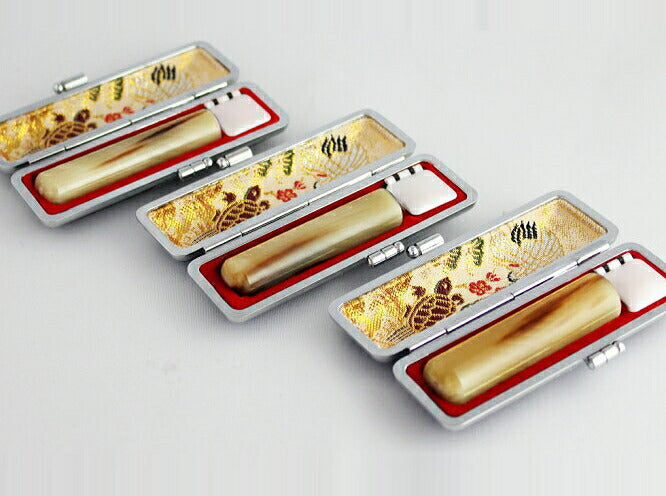 オランダ水牛 高級もみ皮印鑑ケース(鶴亀)付 3本セット 【12.0/12.0/15.0mm】