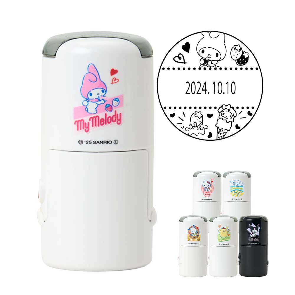 サンリオキャラクターズ 日付印 R-524D タニエバー ハローキティ シナモロール マイメロディ ポチャッコ ポムポムプリン クロミ 21mm 浸透印 インク内蔵 スタンプ台不要 連続捺印 谷川商事