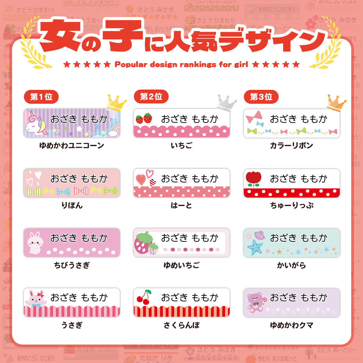 布にアイロン無しで貼れる 布用 名前シール ノンアイロン デザイン2  お名前シール タグ用