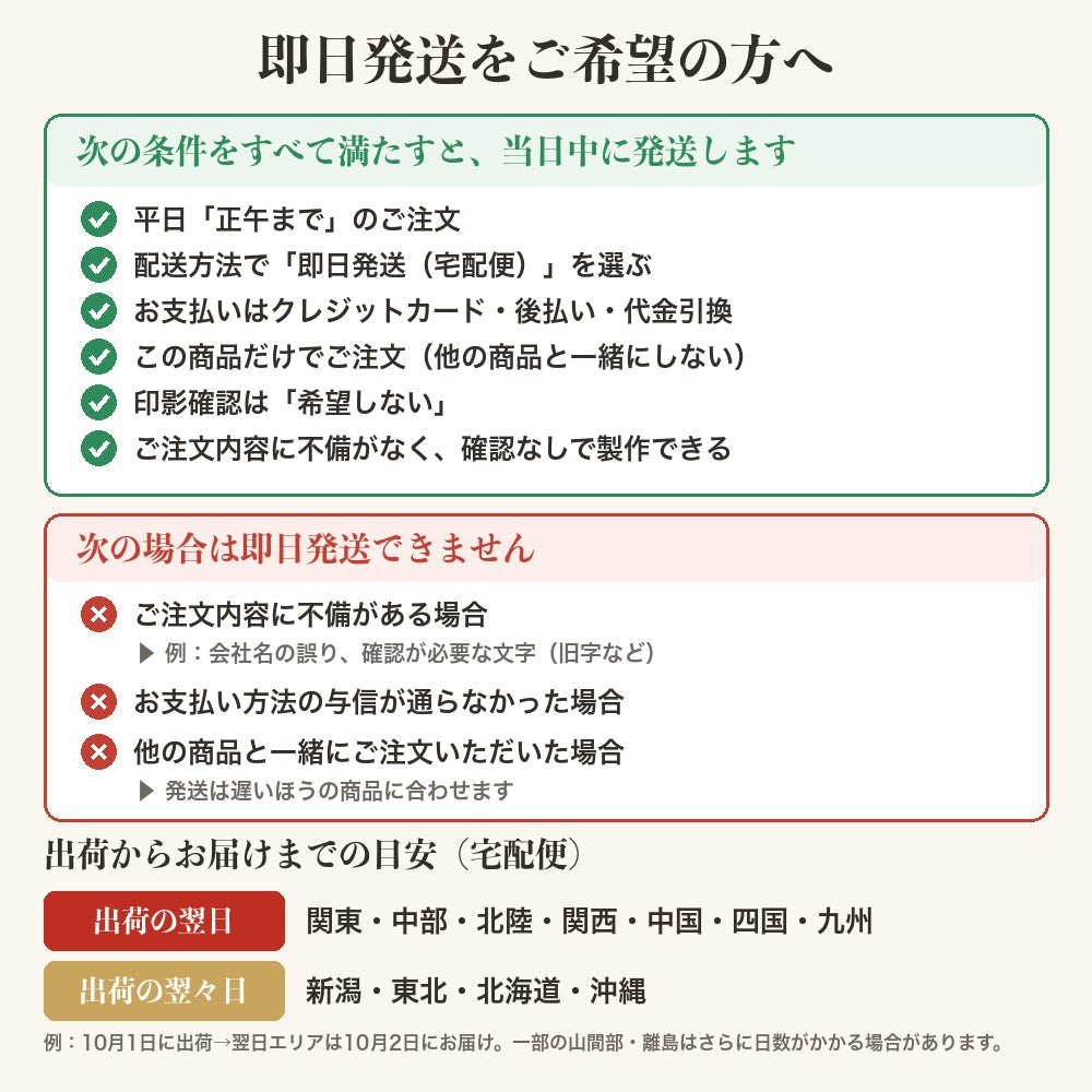 即日発送の条件とお届けまでの日数
