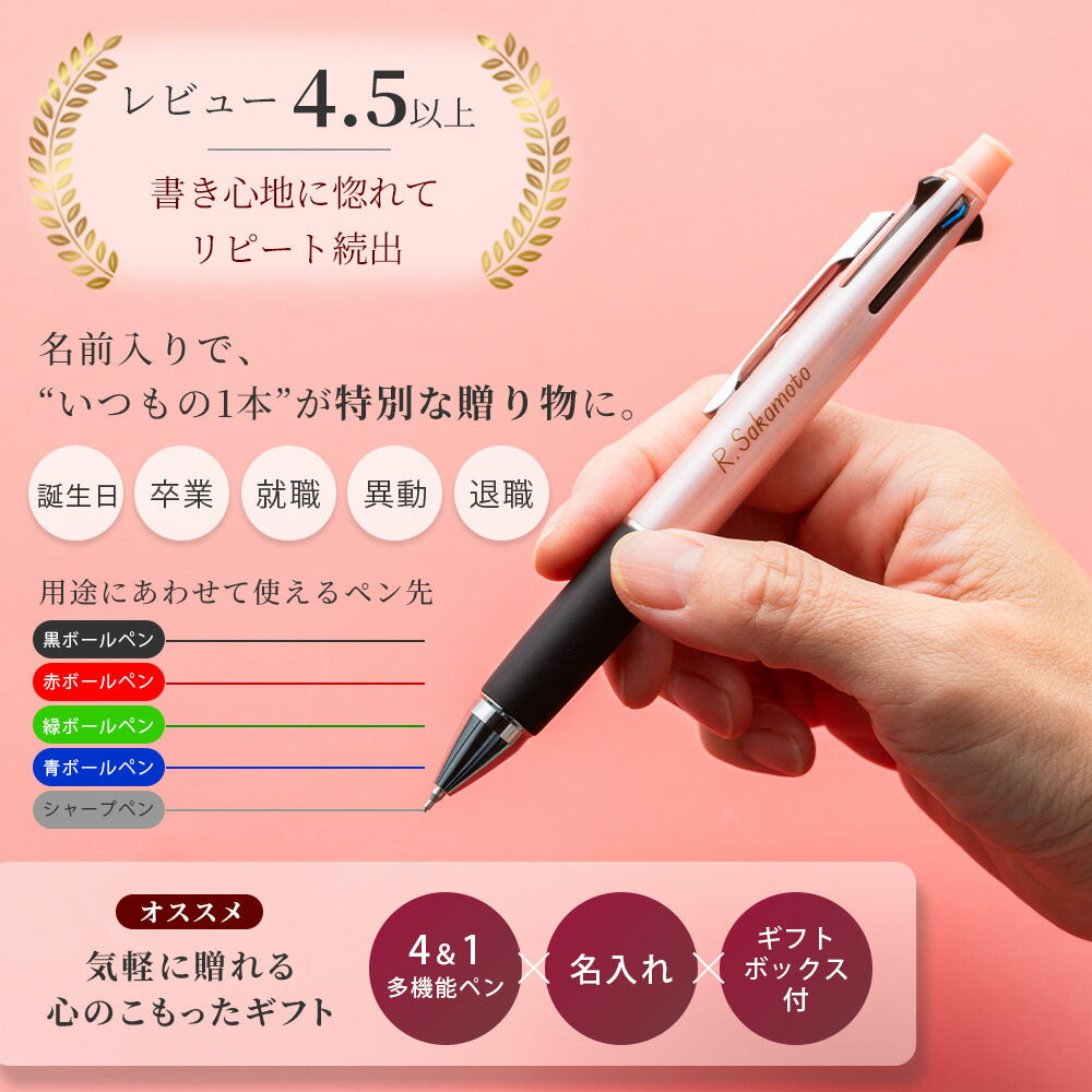 三菱鉛筆 uni  ボールペン 名入れ ジェットストリーム 4＆1 選べる 0.5mm 0.7mm 0.38mm 名入れ無料 ペン 多機能ボールペン MSXE5-1000 サナ活 高市早苗さん モデル ピンク ギフト