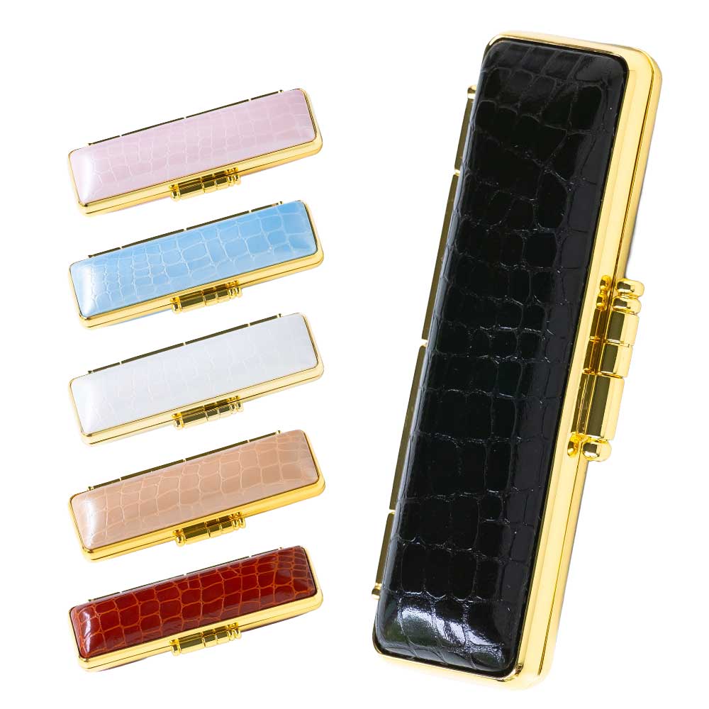 印鑑ケース はんこケース クロコ型押し 金枠 ＳＴクロコケース リニア肉池付 6色展開 10.5mm〜18mm対応