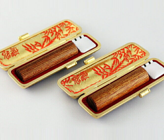 彩樺 本トカゲ革印鑑ケース（金枠）付 2本セット 【16.5/18.0mm】