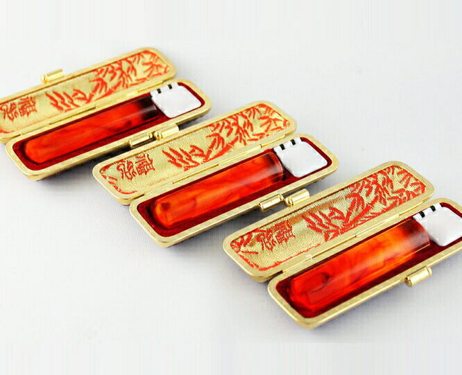 琥珀樹脂 本トカゲ革印鑑ケース（金枠）付 3本セット 【13.5/13.5/18.0mm】