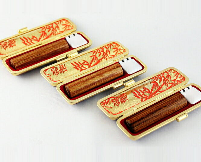 彩樺 本トカゲ革印鑑ケース（金枠）付 3本セット 【13.5/13.5/16.5mm】
