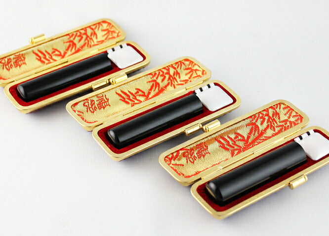 黒水牛 本トカゲ革印鑑ケース（金枠）付 3本セット 【12.0/12.0/18.0mm】